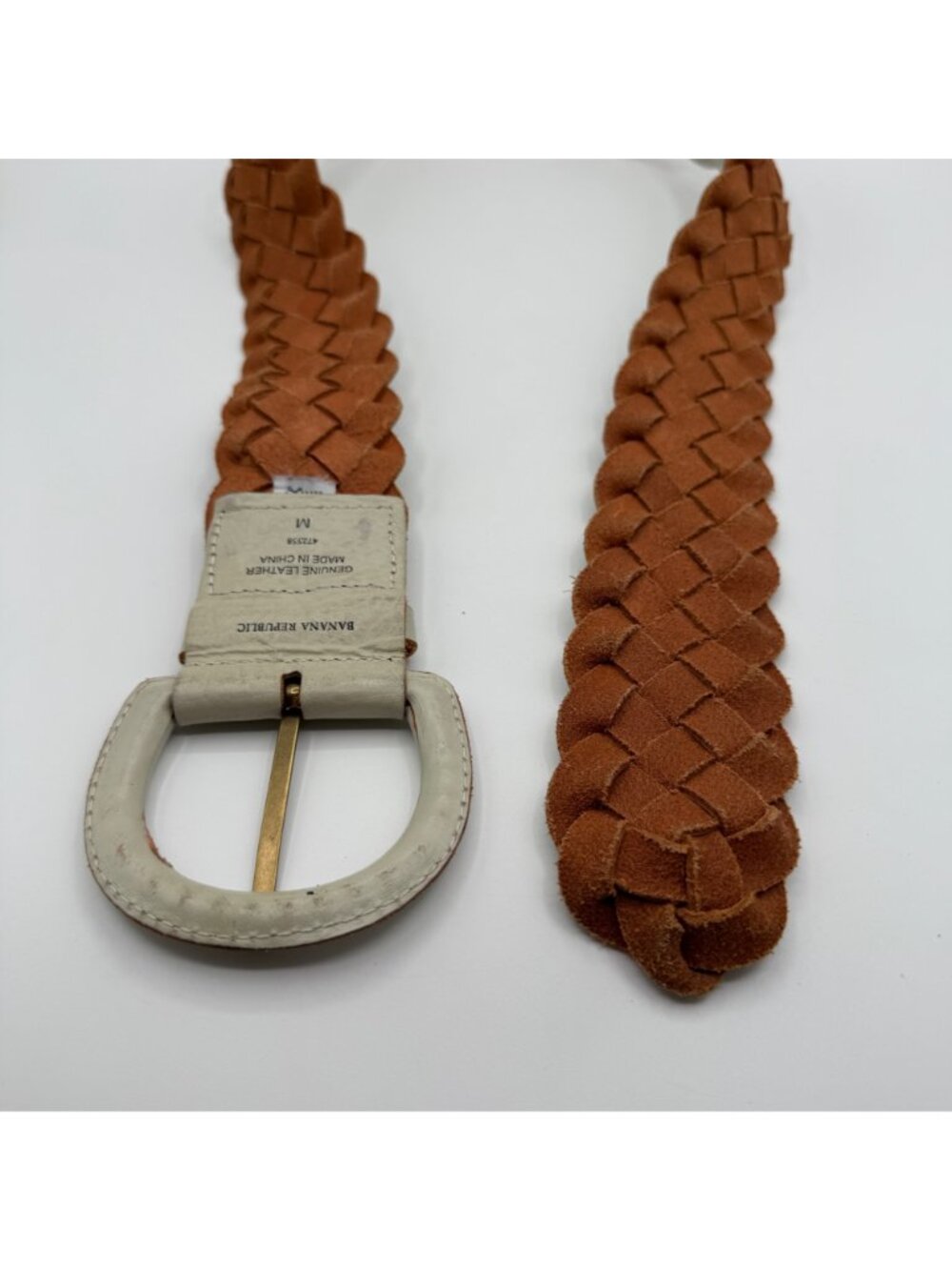 Banana Republic White Woven Genuine Leather Wide Belt Size Medium - Picture 4 of 5